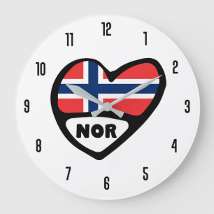Grande Horloge Ronde Norvège Code du pays NOR Coeur du drapeau
