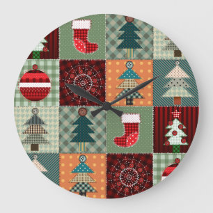 Grande Horloge Ronde Nostalgale Vintage Patchwork Quilt