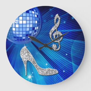 Grande Horloge Ronde Note de musique et talon aiguille bleu/argent scin