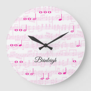 Grande Horloge Ronde Notes de musique avec Sheet Music Pink