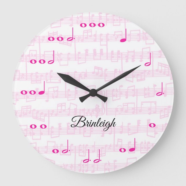 Grande Horloge Ronde Notes de musique avec Sheet Music Pink (Recto)