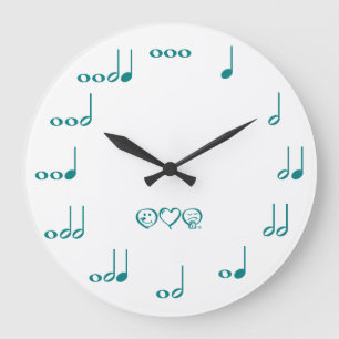 Grande Horloge Ronde Notes de musique - bleu turquoise