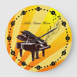 Grande Horloge Ronde Notes grand piano personnalisées Jaune et or