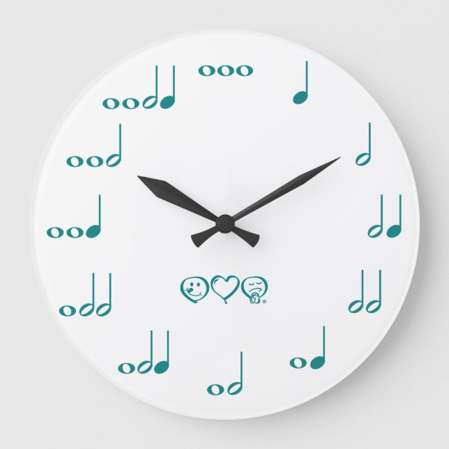 Grande Horloge Ronde Notes musicales - bleu turquoise (Recto)