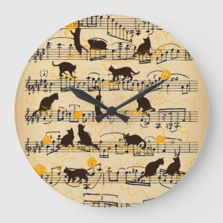 Grande Horloge Ronde Notes musicales et chatons