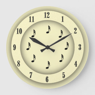 Grande Horloge Ronde Notes musicales jaunes avec chiffres romains