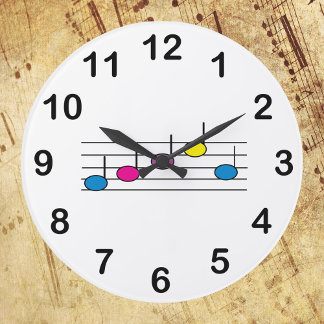 Grande Horloge Ronde Notes musicales Nombres de personnel colorés