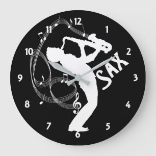 Grande Horloge Ronde Notes musicales Saxophone Player Musiciens