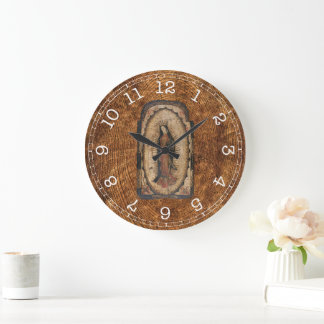 Grande Horloge Ronde Notre-Dame de Guadalupe Vierge Marie Bois Look