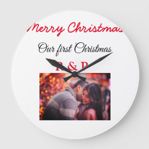 Grande Horloge Ronde Notre premier Noël ajouter nom photo mariage fianc