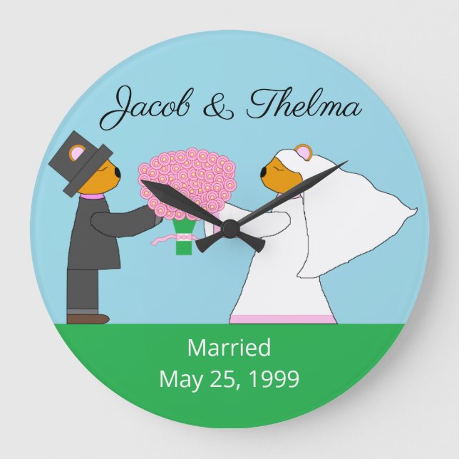 Grande Horloge Ronde Nounours mariés Anniversaire (Recto)