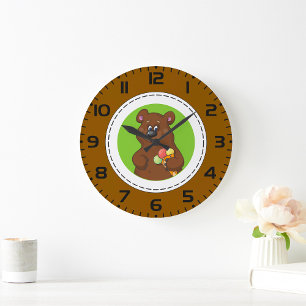 Grande Horloge Ronde Nounours Ours avec Cône de Glace Drôle Animal