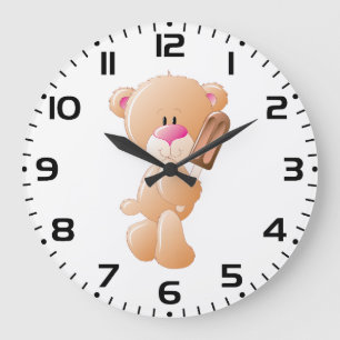 Grande Horloge Ronde Nounours tenant une glace au chocolat en bâtonnet
