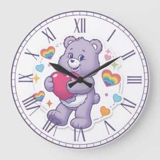 Grande Horloge Ronde Nounours Violet Mignon Enlaçant un Cœur Saint-Vale