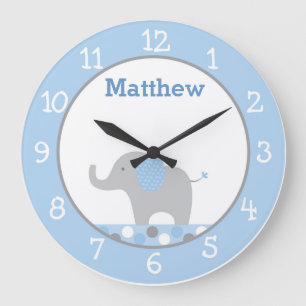 Grande Horloge Ronde Nourriture Blue Polka Dot Elephant