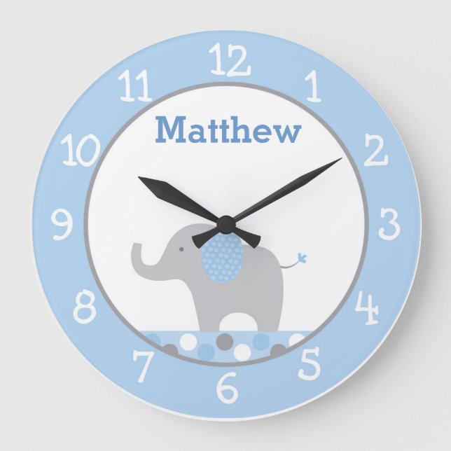 Grande Horloge Ronde Nourriture Blue Polka Dot Elephant (Recto)