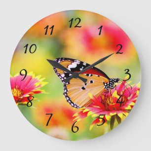 Grande Horloge Ronde Nourriture des papillons Monarques sur les fleurs 
