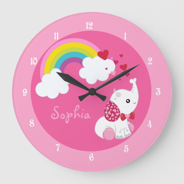Grande Horloge Ronde Nourriture Eléphante Rose Cute (Recto)