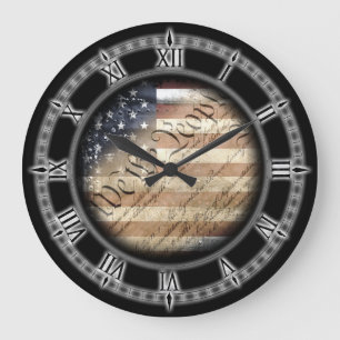 Grande Horloge Ronde Nous Le Peuple Vintage Américain Drapeau Mur Horlo