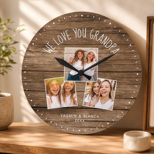 Grande Horloge Ronde NOUS T'AIMONS PAPA Grand-père Photo personnalisée  (Créateur téléchargé)