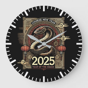 Grande Horloge Ronde Nouvel An chinois 2025 Année du serpent Année luna