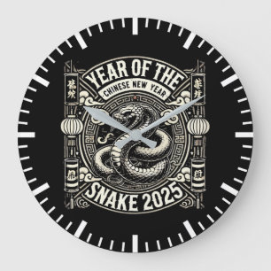 Grande Horloge Ronde Nouvel An chinois 2025 Année du serpent Année luna
