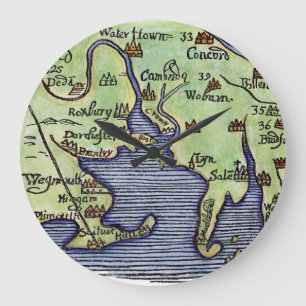 GRANDE HORLOGE RONDE NOUVELLE ANGLETERRE CARTE 1677