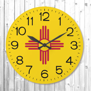 Grande Horloge Ronde Nouvelle-Mexique Zia Sun Flag Clock 2 dimensionne 