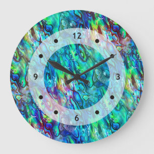 Grande Horloge Ronde Nouvelle-Zélande Abalone Paua Shell Motif 1
