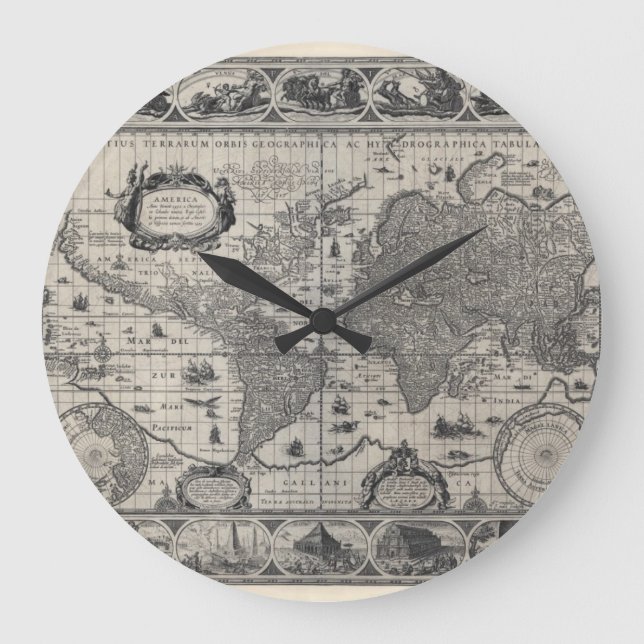 Grande Horloge Ronde Nova totius terrarum, 1606 Antique World Map (Recto)