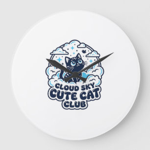 Grande Horloge Ronde Nuage Ciel Mignon Chat Amoureux de Chats T-Shirt A
