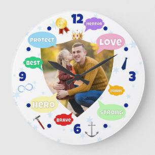 Grande Horloge Ronde Nuage de mots de photo de la fête des pères Meille
