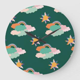 Grande Horloge Ronde Nuages colorés Rainbows Motif sans couture