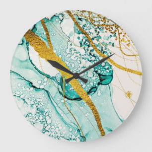 Grande Horloge Ronde Nuages d'art Abstraits : Encre translucide