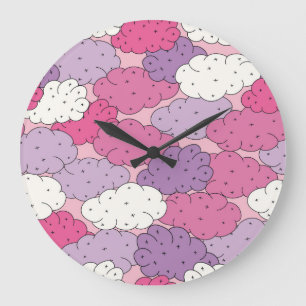 Grande Horloge Ronde Nuages de caricatures, répétition vintage amusante