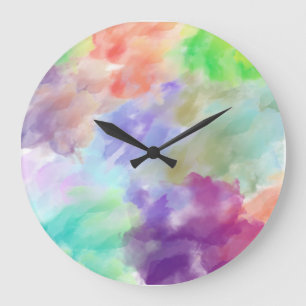 Grande Horloge Ronde Nuages pastel colorés aquarelle abstraits modernes