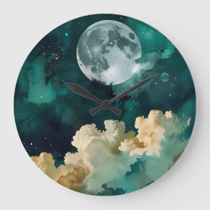 Grande Horloge Ronde Nuages sous la lune
