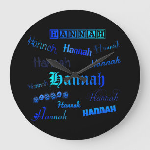 Grande Horloge Ronde Nuances de bleu sur le noir - Hannah