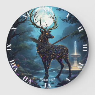 Grande Horloge Ronde Nuit de cerf de lune mignonne fantastique