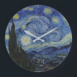 Grande Horloge Ronde "Nuit étoilée" par Van Gogh<br><div class="desc">Ce design présente une reproduction en très haute résolution non altérée et non modifiée du célèbre tableau "Starry Night" de Van Gogh.</div>