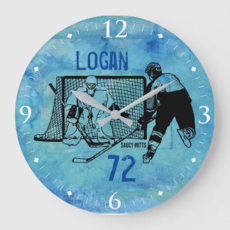 Grande Horloge Ronde Numéro de croquis d'encre de hockey personnalisé s