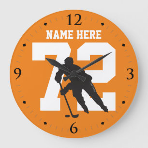 Grande Horloge Ronde Numéro de nom du joueur de hockey personnalisé sur
