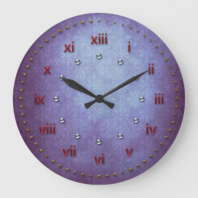 Grande Horloge Ronde Numéro de Rich Blue Purple Grunge (Recto)