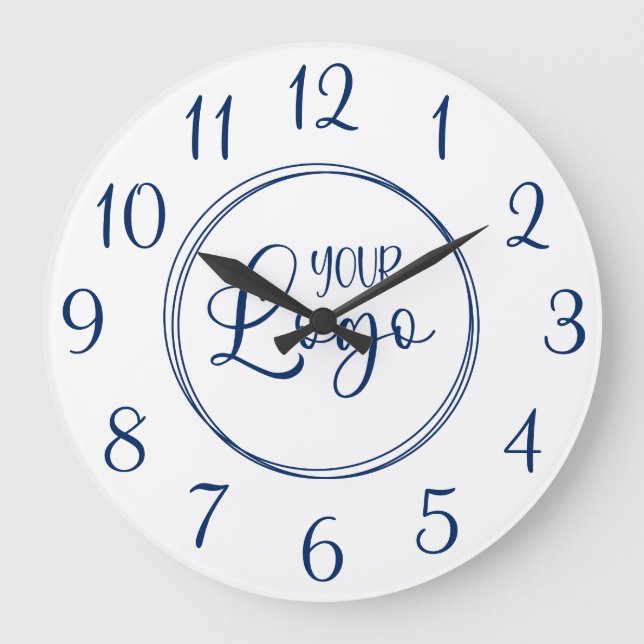 Grande Horloge Ronde Numéro de script élégant bleu marine Logo (Recto)
