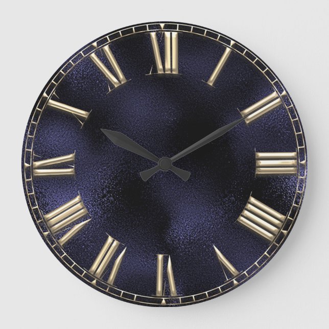 Grande Horloge Ronde Numéro Romain Bleu Verre Métallique Minimal (Recto)