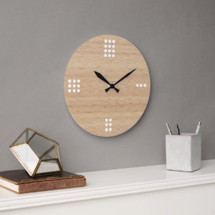 Grande Horloge Ronde Numéros De Points Contemporains Sur Faux Bois