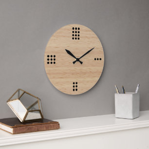 Grande Horloge Ronde Numéros De Points Contemporains Sur Faux Bois