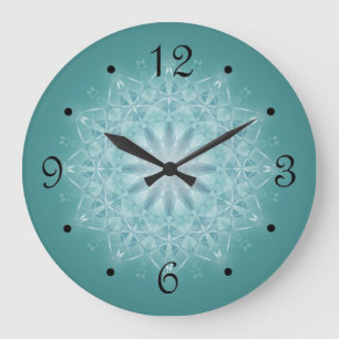 Grande Horloge Ronde Numéros Mandala étoiles turquoise