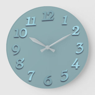 Grande Horloge Ronde Numéros minimaux Gris Bleu Pastel Aqua