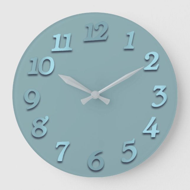 Grande Horloge Ronde Numéros minimaux Gris Bleu Pastel Aqua (Recto)